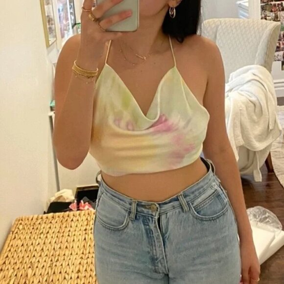 Zara Satin Effect Top XS NWT Pastel Tie Dye Backless Crop Blogger Fav Summer - Picture 13 of 14